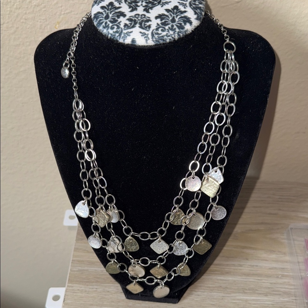 LOFT Silver and Gold Disc Necklace